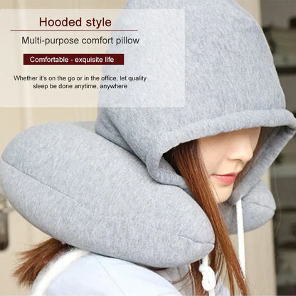 Hooded U-Shaped Neck Pillow for Comfort