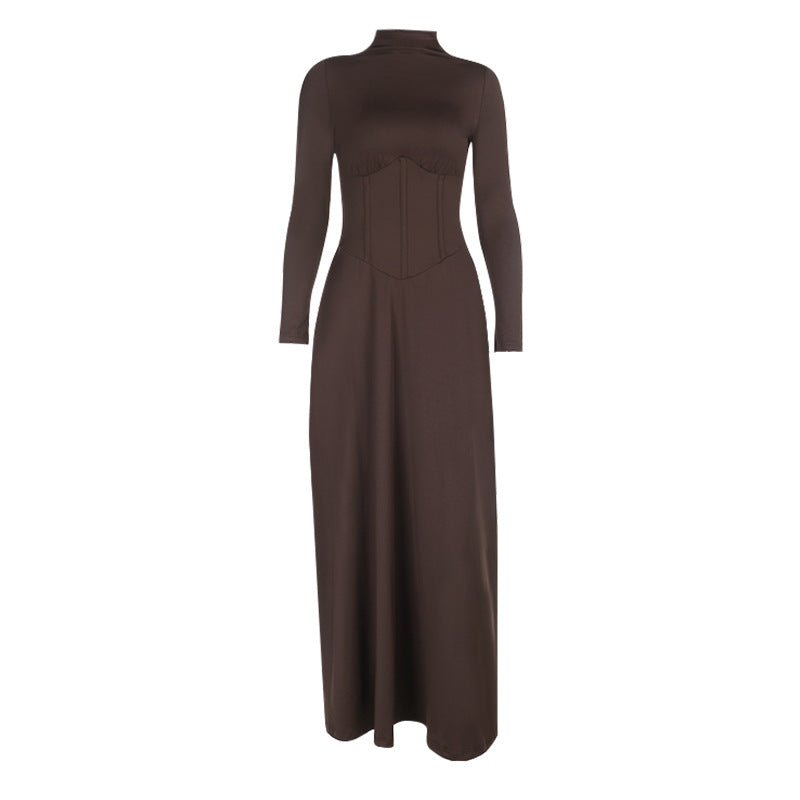 High Neck Waist-Cinched Slit Dress For Women, Elegant, Fifth Avenue, BYMANYC New York.-4