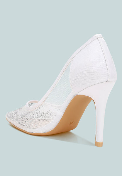 High Ball Mesh Rhinestone Stiletto Pumps-2