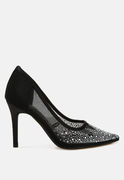 High Ball Mesh Rhinestone Stiletto Pumps-7