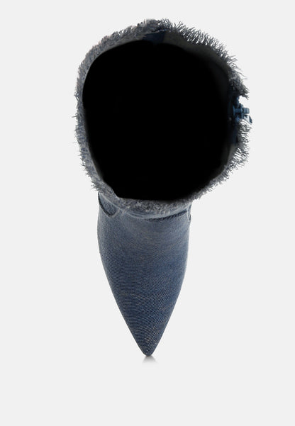 Himkok Distressed Denim Mid-Calf Boots-4