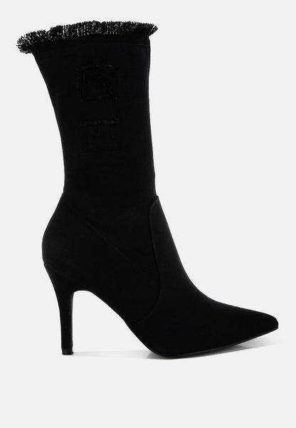 Himkok Distressed Denim Mid-Calf Boots-5