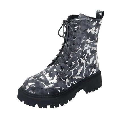 Floral Martin Boots for Women - Warm Winter Motorcycle Boots