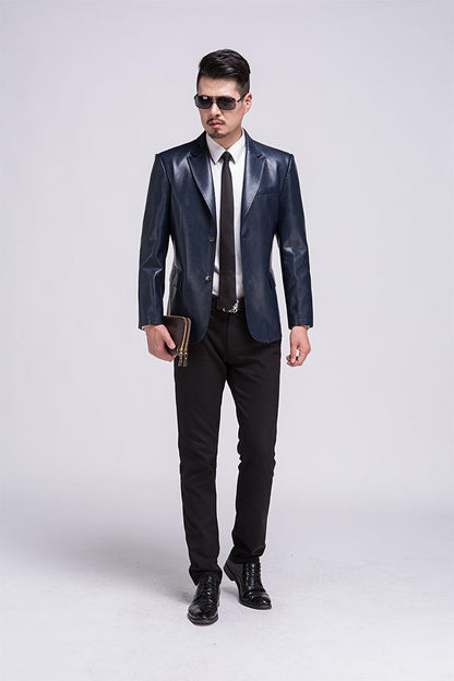 Balkan Mens 3 Button Leather Blazer-2