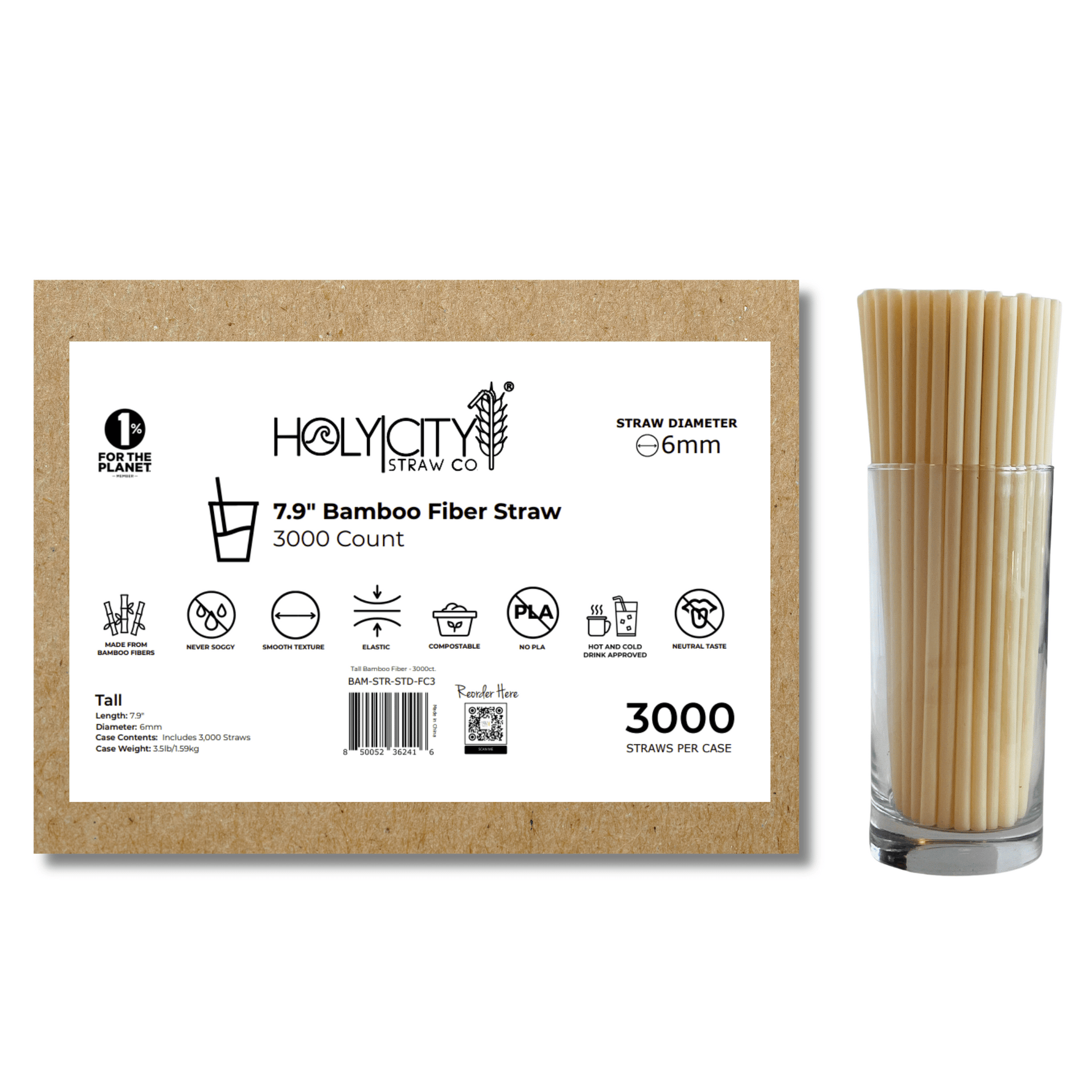 7.9" Bamboo Fiber Straws | 6mm-0