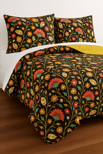 DaDa Bedding Marigold’s Floral Brown Yellow Botanical Garden Quilted Bedspread Set (HS-3330)-4