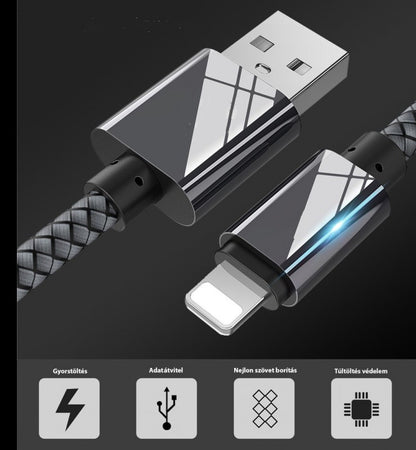Extra strapabíró 1 méteres Lightning Iphone gyorstöltő és USB adatkábel-3