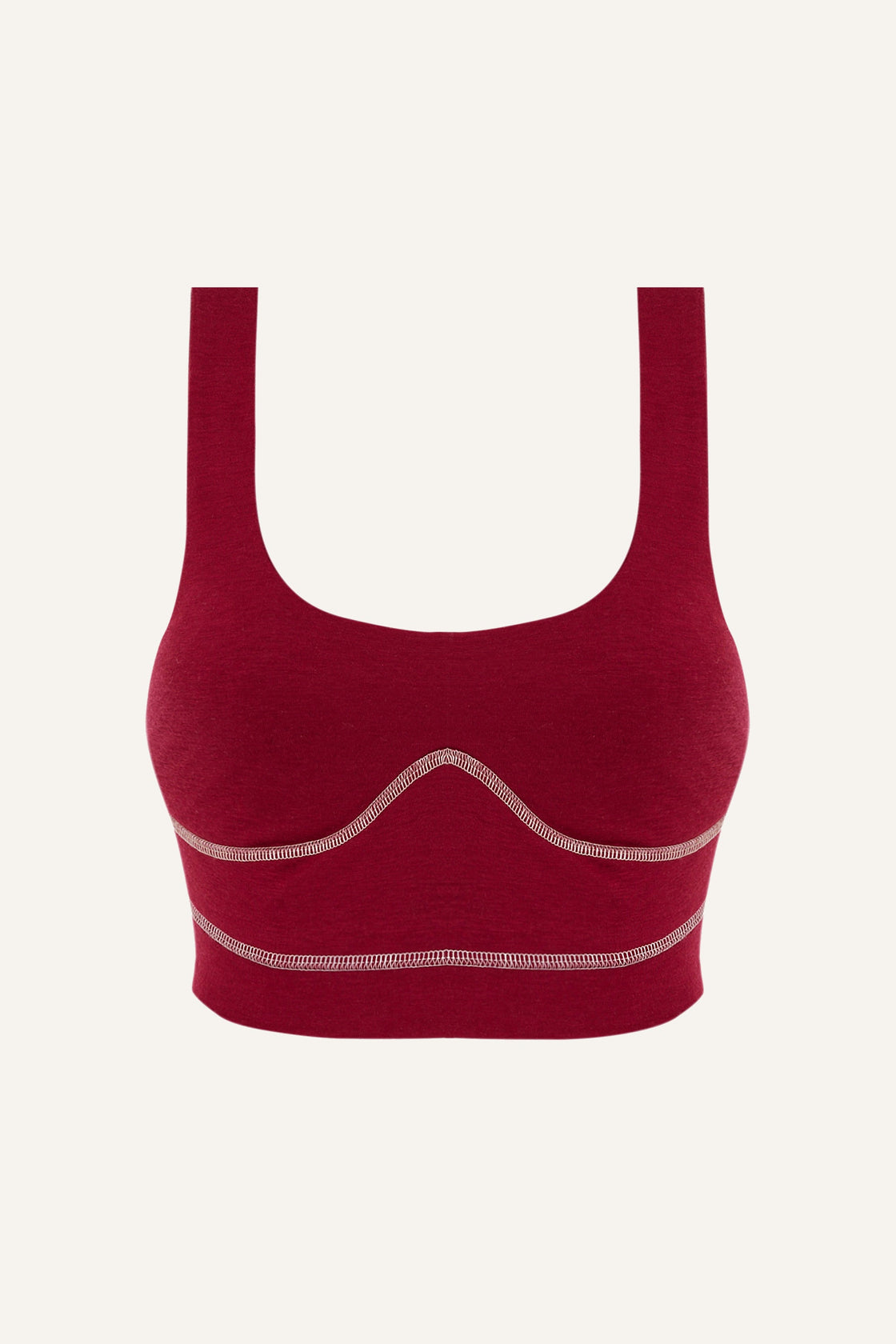 Women's Lyocell/Wool Sports Bra - Burgundy (Cream Thread)-0
