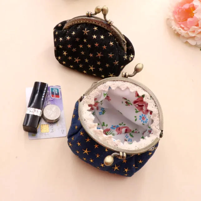 Vintage Denim Handmade Women's Coin Purse with Hasp Closure