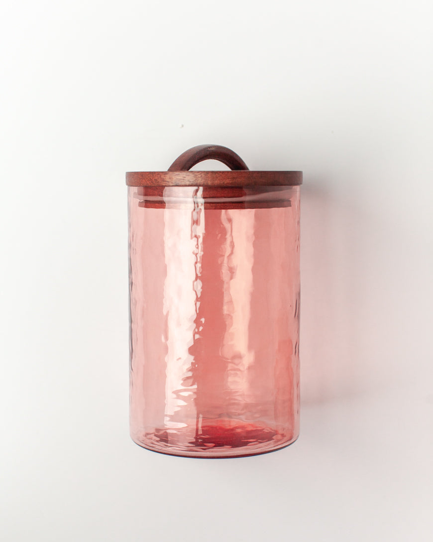 Hammered Glass Canisters with Wood Lid-4
