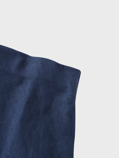 Linen Slip Skirt-Navy-3