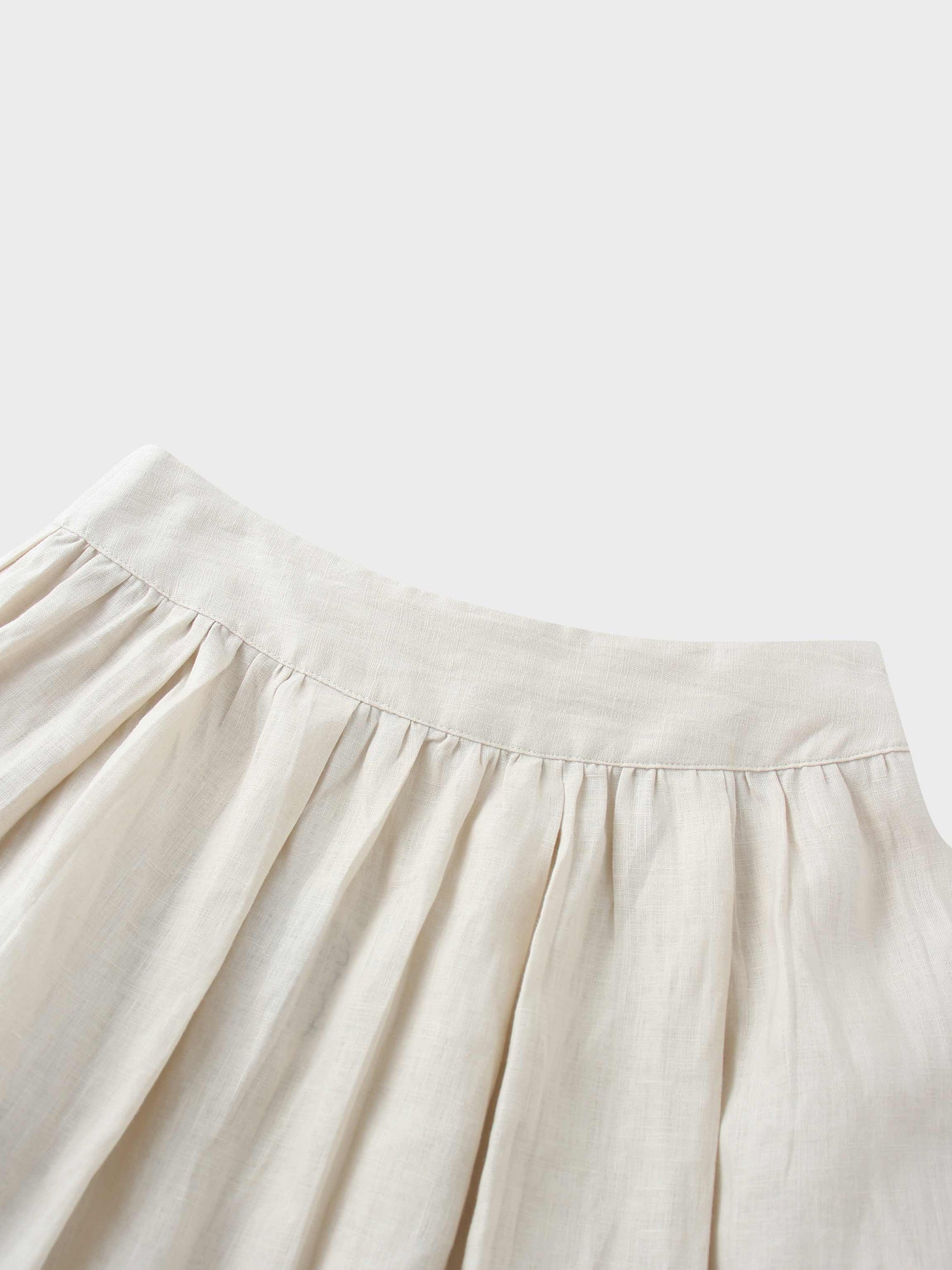 Gathered Waist Linen Skirt-Ecru-3