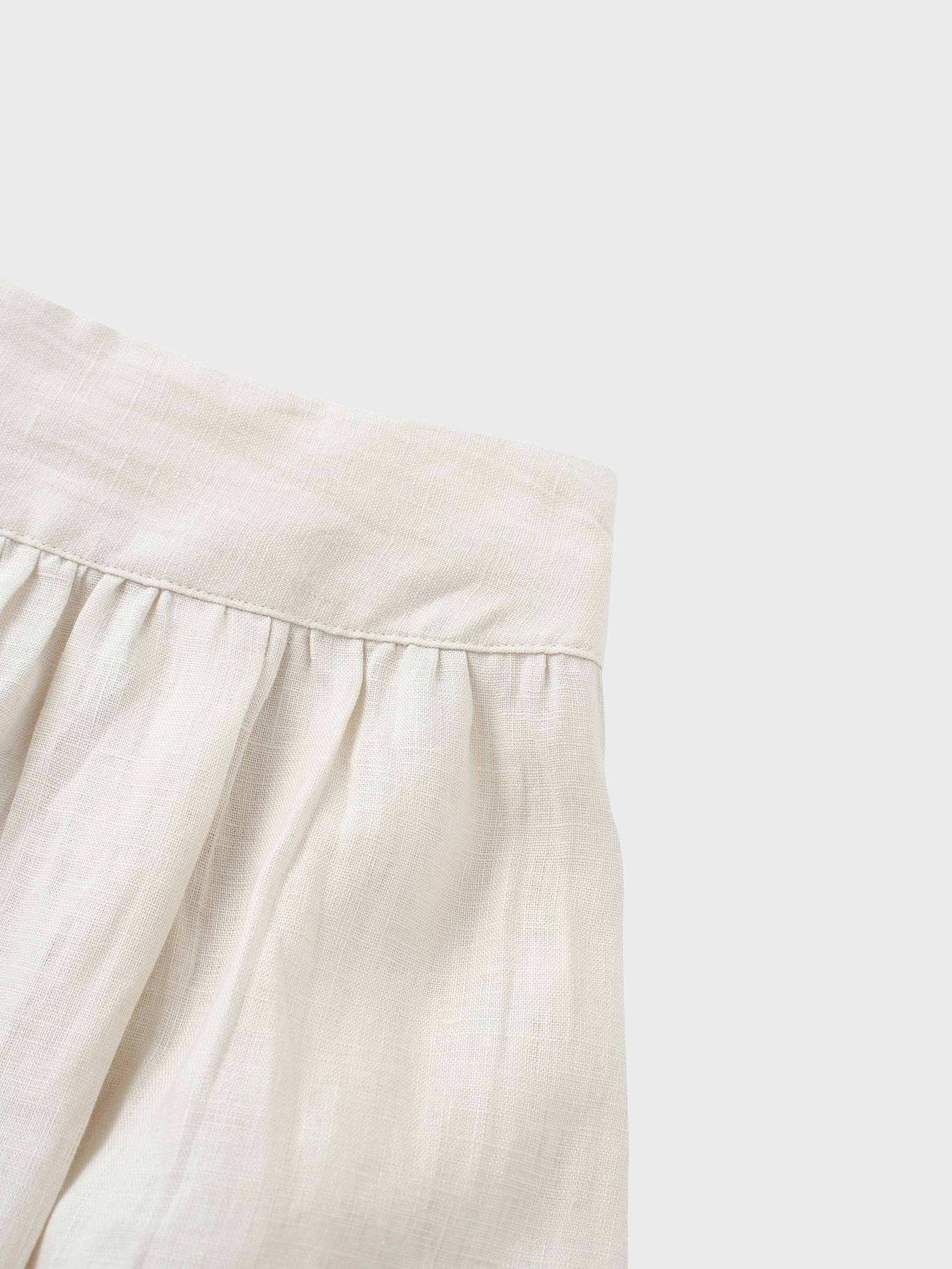 Gathered Waist Linen Skirt-Ecru-4