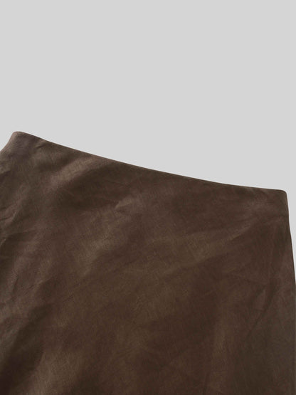 Linen Slip Skirt-Brown-2