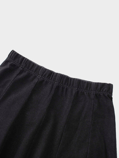 Paneled Flare Skirt 25"-Solid Black-3