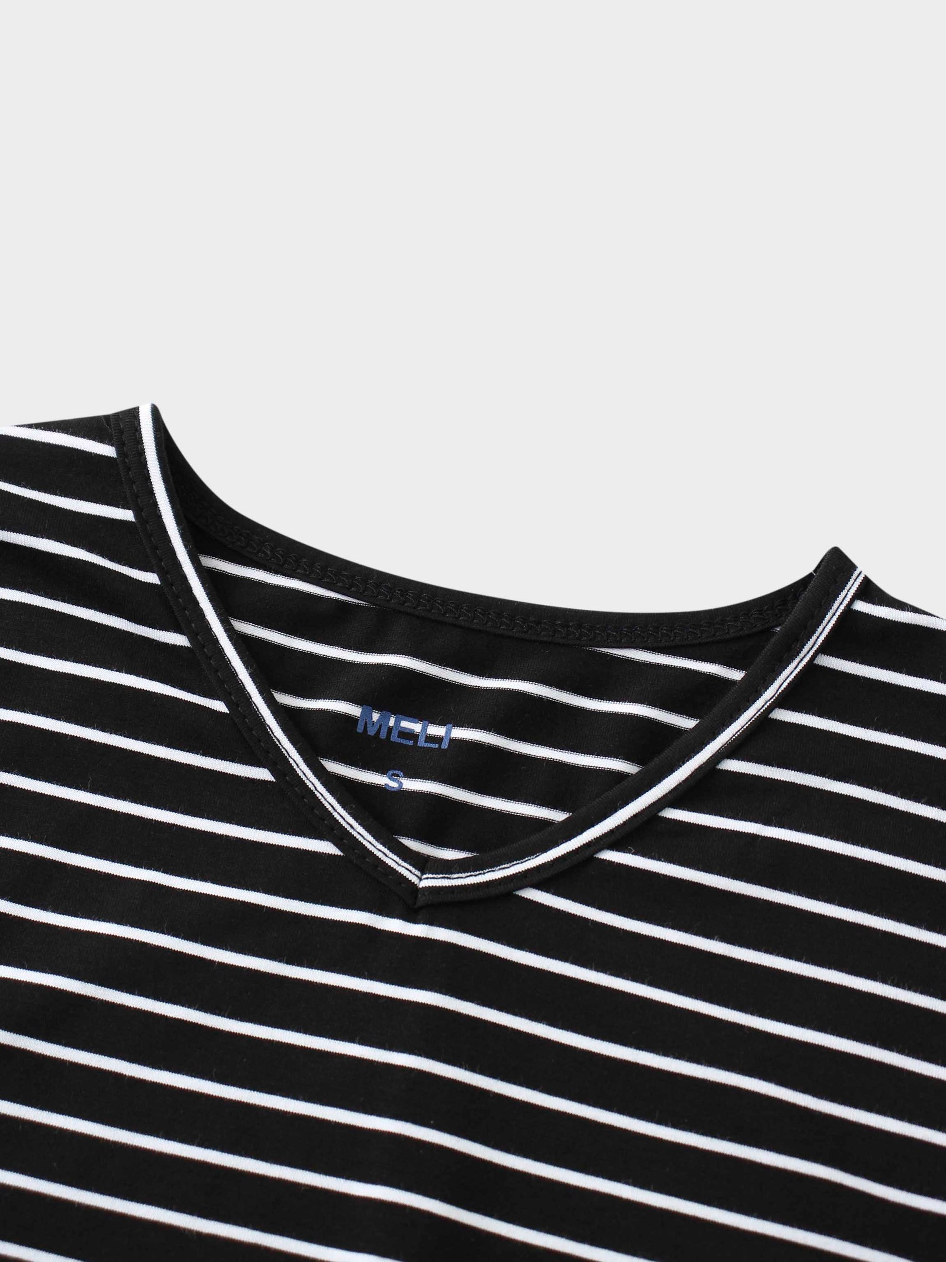 Flat Striped High V Long Sleeve-Black/White-2