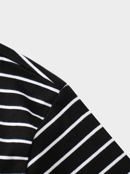 Flat Striped High V Long Sleeve-Black/White-3