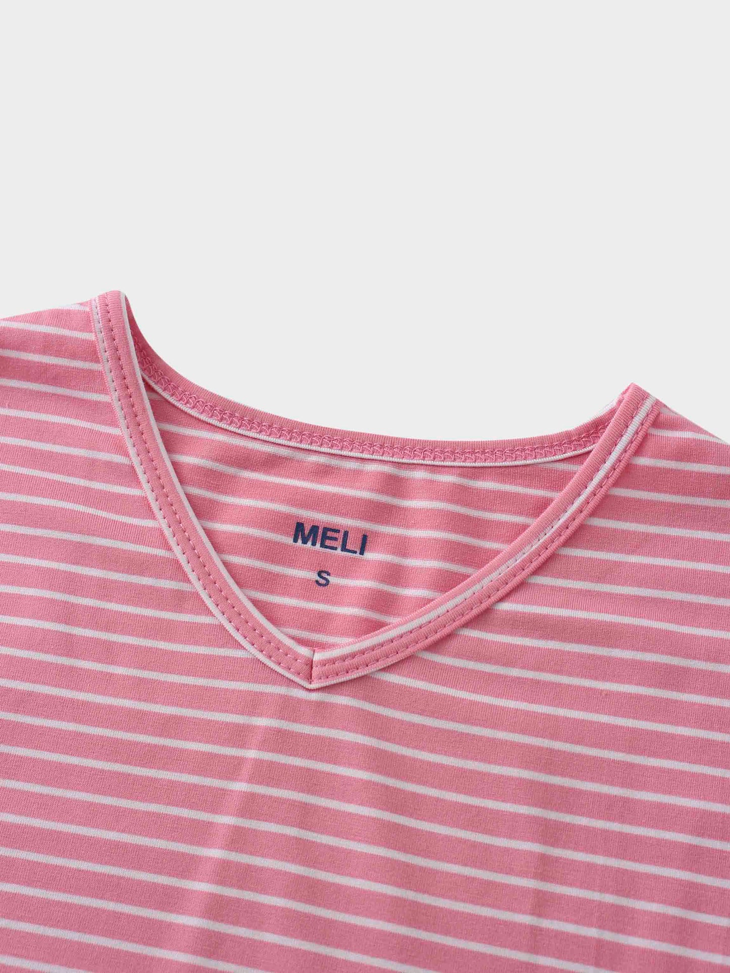 Flat Striped High V Long Sleeve-Pink/White-2