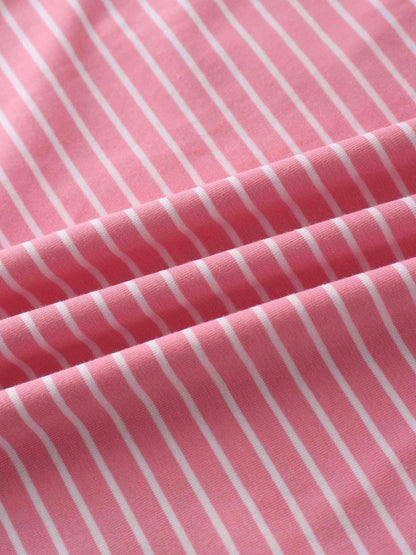 Flat Striped High V Long Sleeve-Pink/White-3