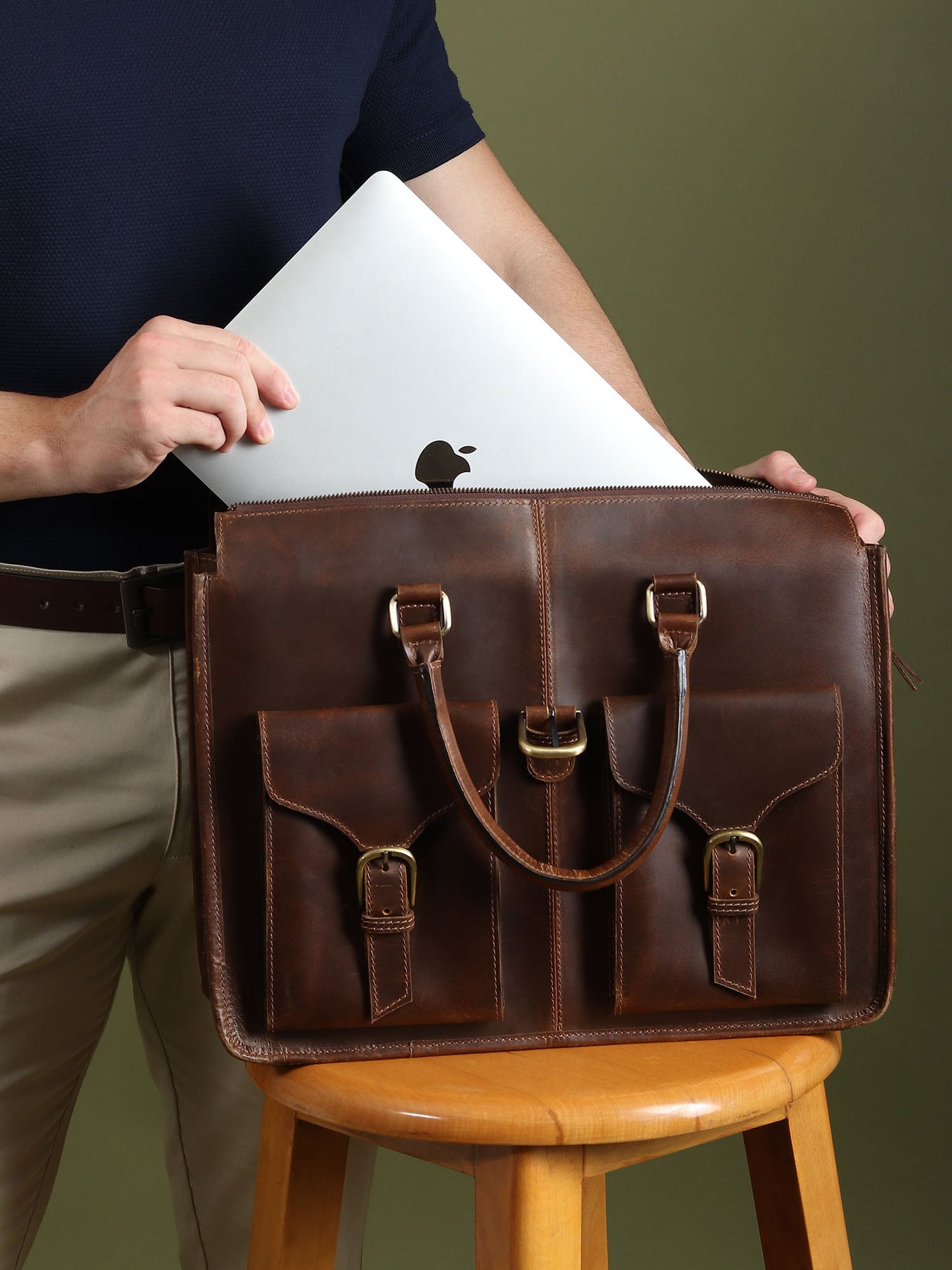 Garrison Leather Laptop Messenger Bag-3