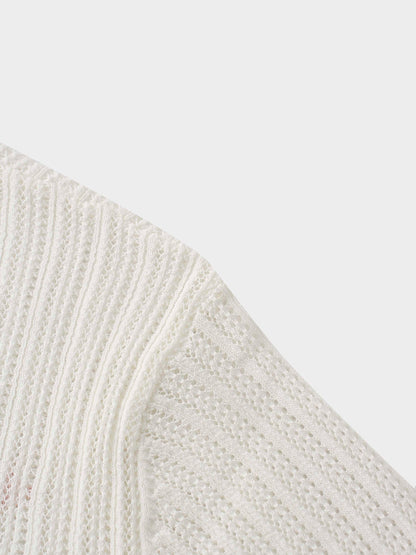 Printed Pointelle Sweater-White-4