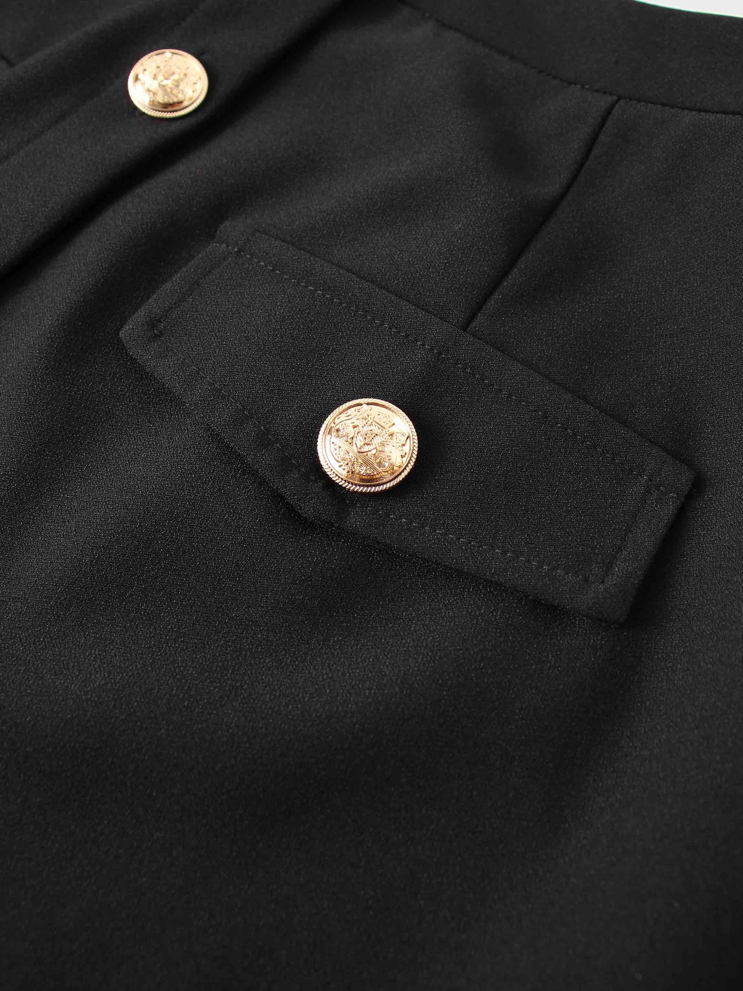Gold Button Straight Pocket Skirt-Black-4