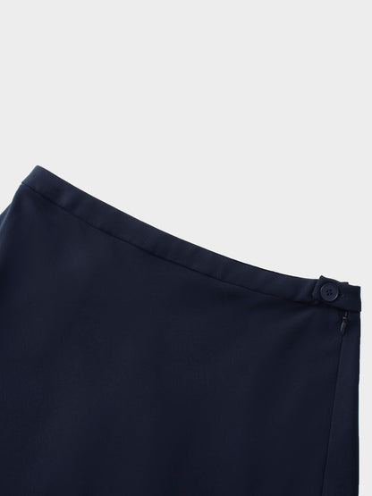 Crepe Flare Skirt-Navy-2