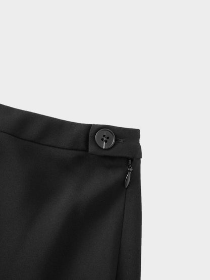 Crepe Flare Skirt-Black-3