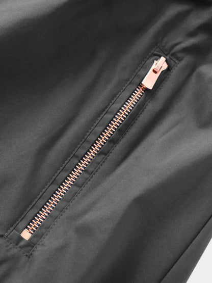 Front Zipper Cotton Circle Skirt-Black-3