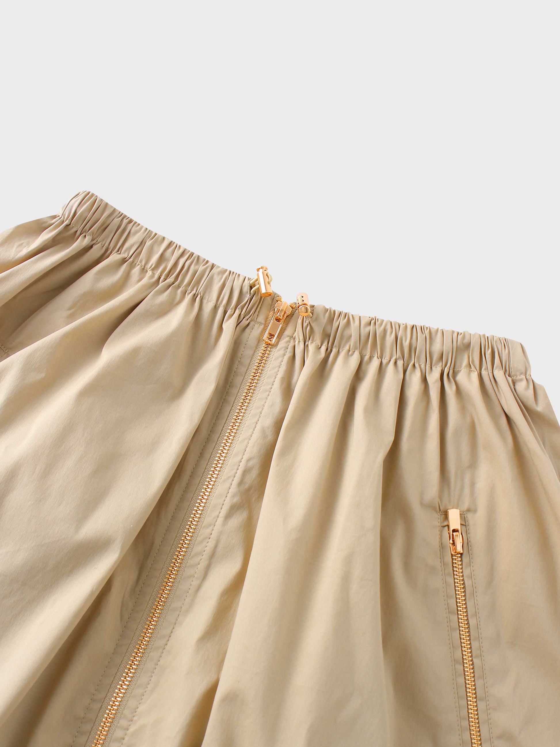 Front Zipper Cotton Circle Skirt-Tan-3