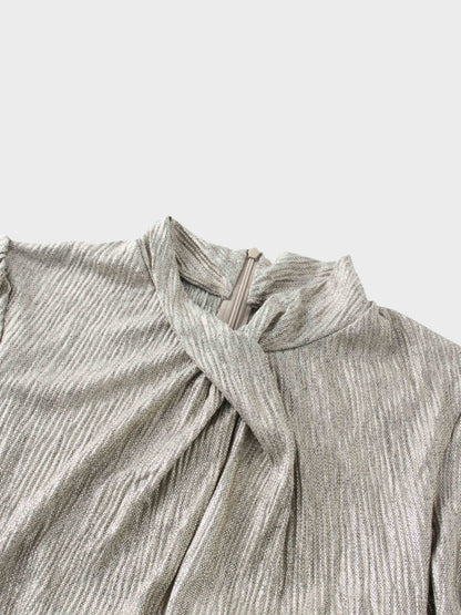 Shimmer Front Knot Pleat Dress 50"-Gold-3