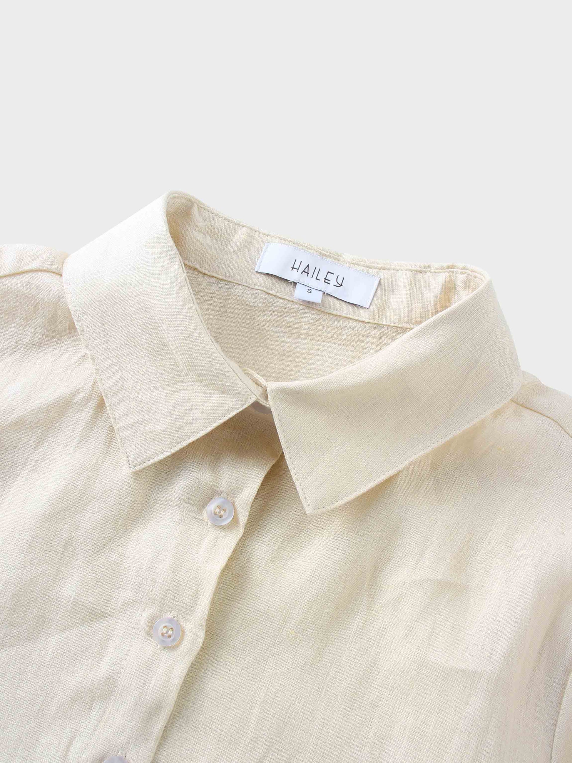 Linen Button Down Blouse-Ecru-4