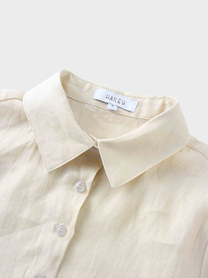 Linen Button Down Blouse-Ecru-4