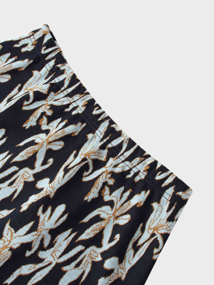 Elastic Waist Maxi Skirt-Blue Floral-3