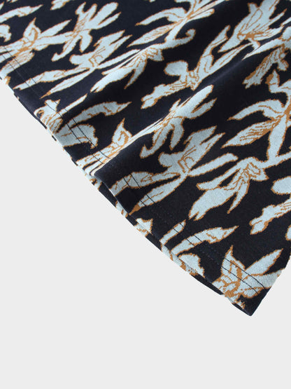 Elastic Waist Maxi Skirt-Blue Floral-4