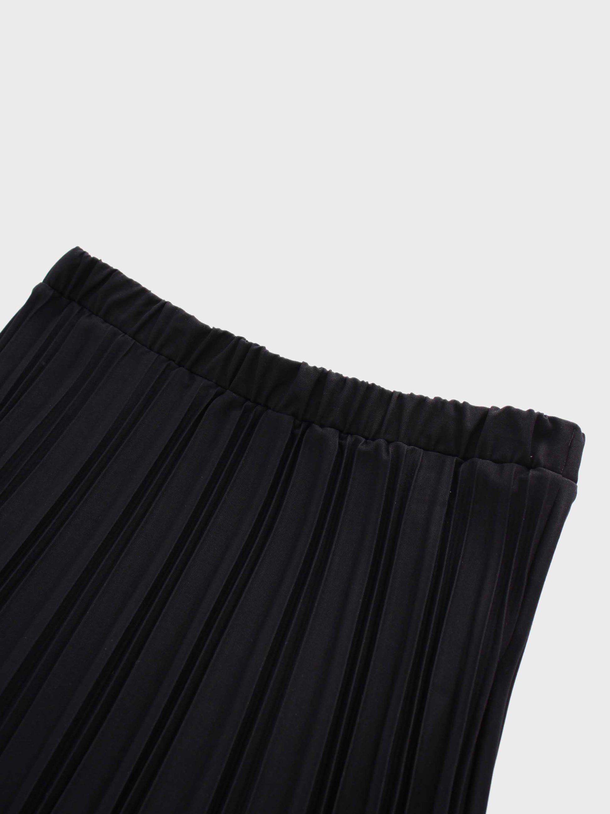 Denim Pleated Skirt-Black-2