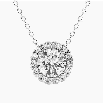 2.00 CTW AGI Certified Lab-Grown Diamond Halo Pendant Necklace in 14kt White Gold-0