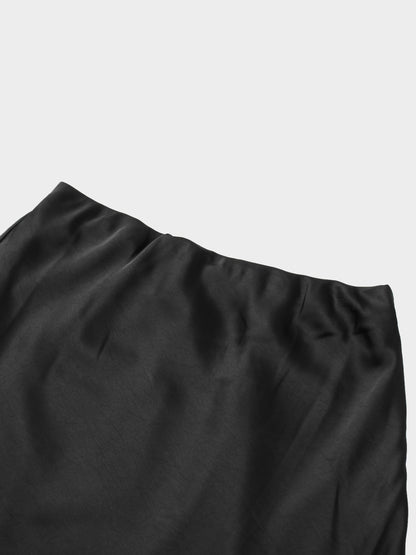 Faux Satin A-Line Skirt-Black-2