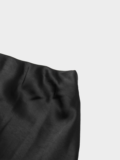 Faux Satin A-Line Skirt-Black-3