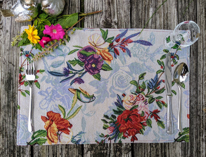 DaDa Bedding Set of 4-Pieces Tropical Sky Blue Birds Floral Tapestry Dining Table Placemats 13” x 19” (18116)-0