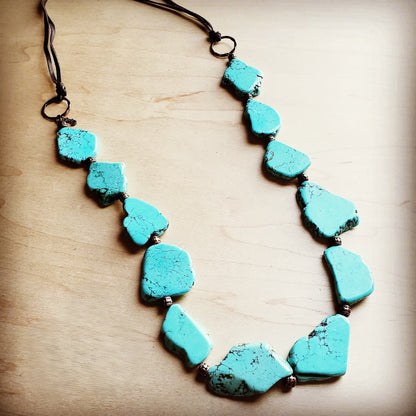 Blue Turquoise Western Slab Necklace with Vegan Leather Ties 235X-0