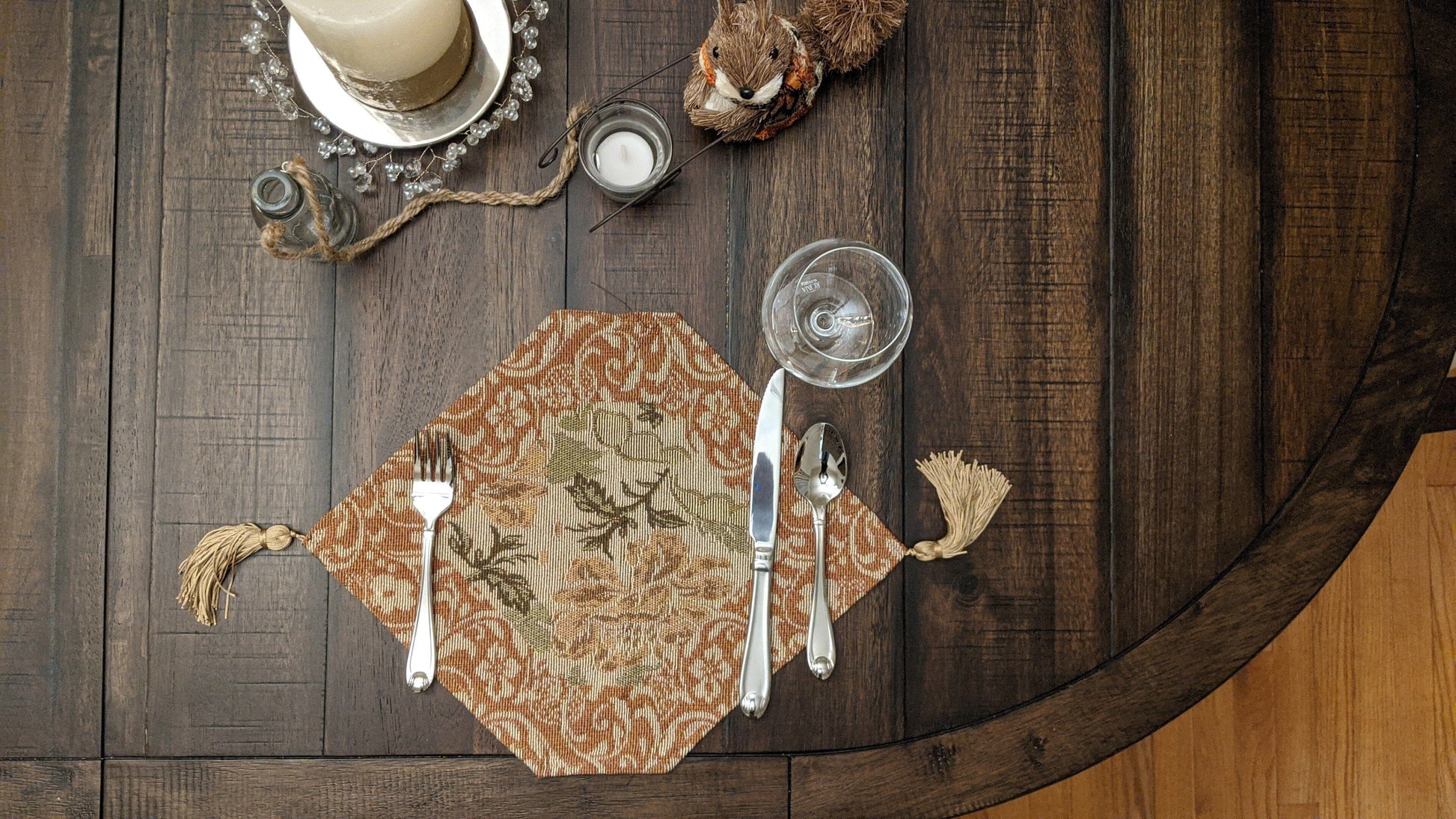 DaDa Bedding Set of 4-Pieces Nature Garden Floral Roses Tapestry Table Dining Cloth Runner Set - 13" x 17" (10072)-3