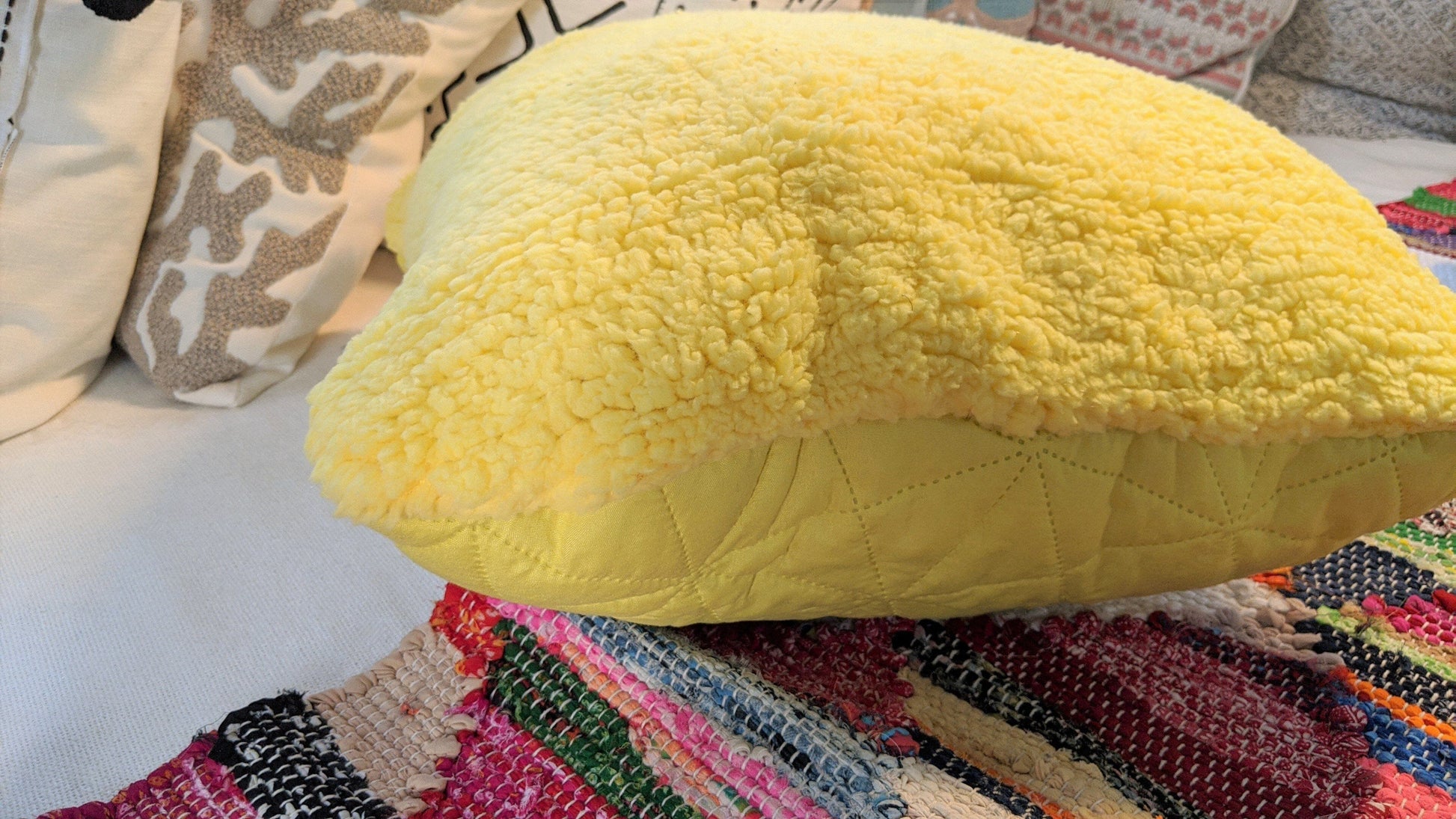 DaDa Bedding Hand-Made Tuscan Sun Yellow Sherpa Backside Quilted Throw Pillow - 18" x 18"-2