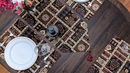 DaDalogy Bedding Elegant Woven Mughal Floral Tapestry Table Runner, Dark Noir Botanical Vintage Fleur (18197)-4