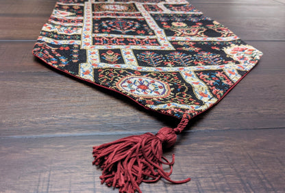 DaDalogy Bedding Elegant Woven Mughal Floral Tapestry Table Runner, Dark Noir Botanical Vintage Fleur (18197)-3