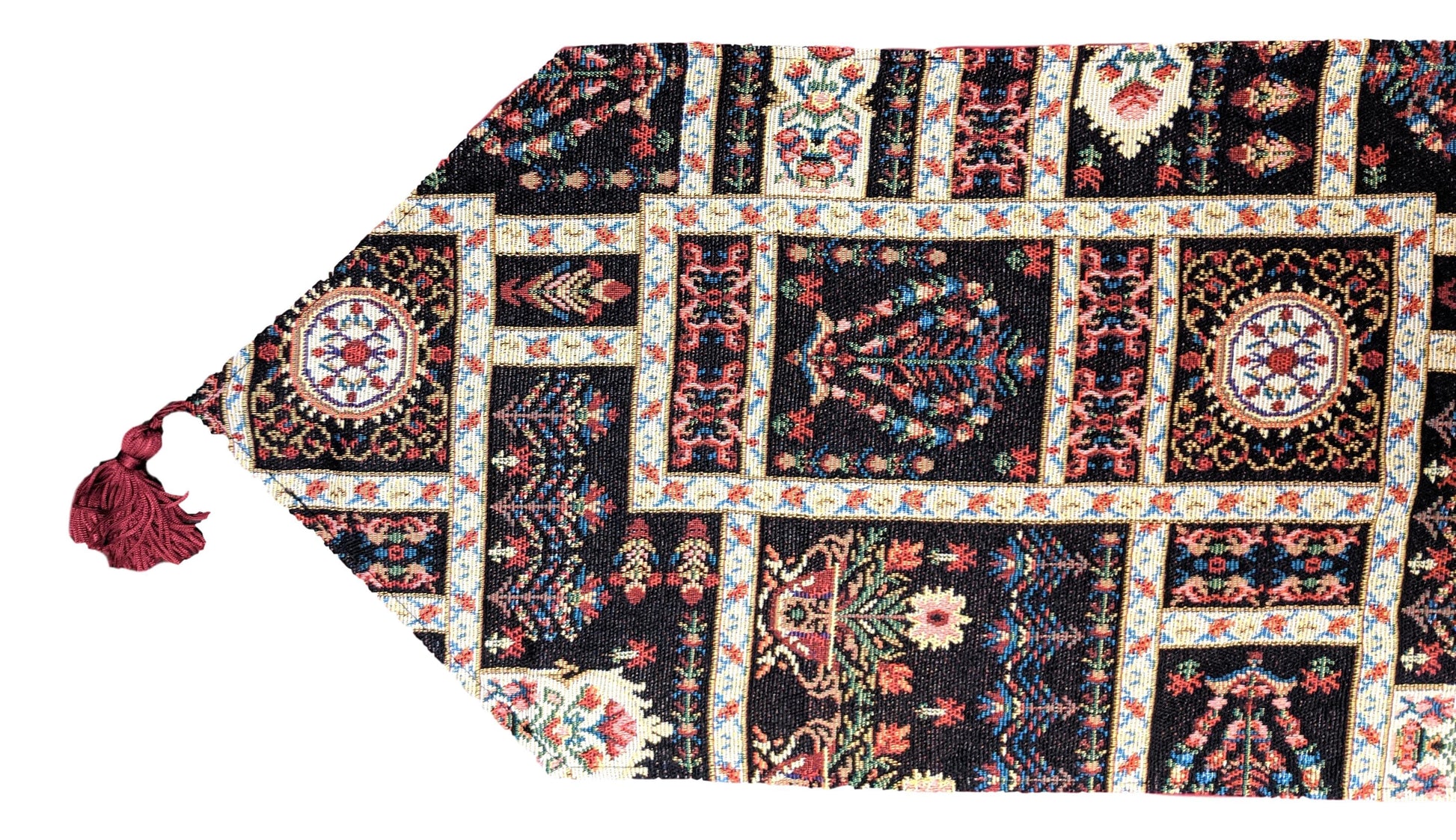 DaDalogy Bedding Elegant Woven Mughal Floral Tapestry Table Runner, Dark Noir Botanical Vintage Fleur (18197)-0