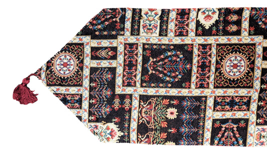 DaDalogy Bedding Elegant Woven Mughal Floral Tapestry Table Runner, Dark Noir Botanical Vintage Fleur (18197)-0