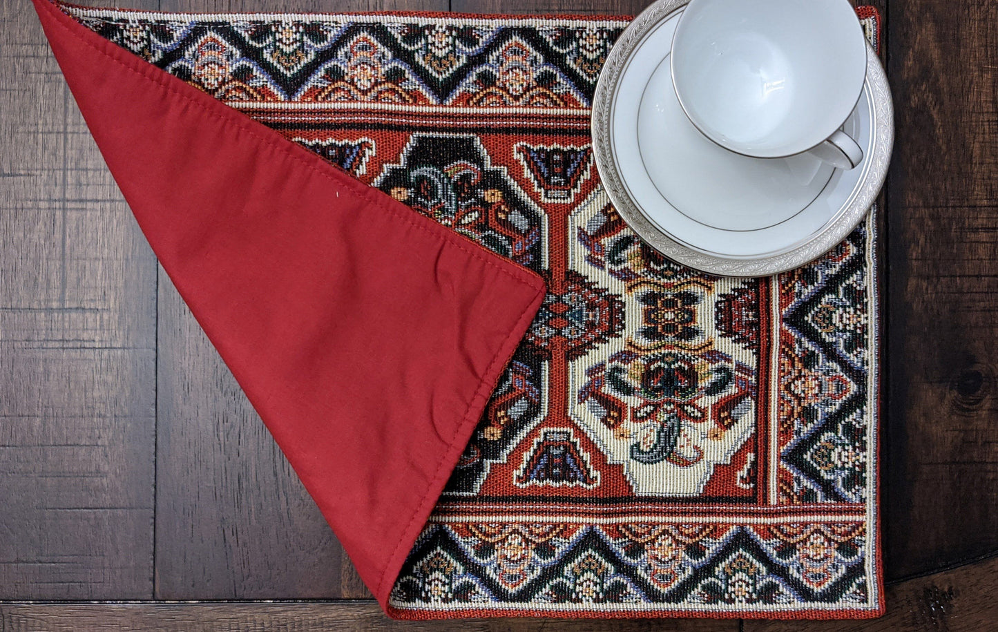 DaDalogy Set of 4-Pieces Majestic Kilim Red Persian Rug Woven Tapestry Placemats 13” x 19” (18195)-1
