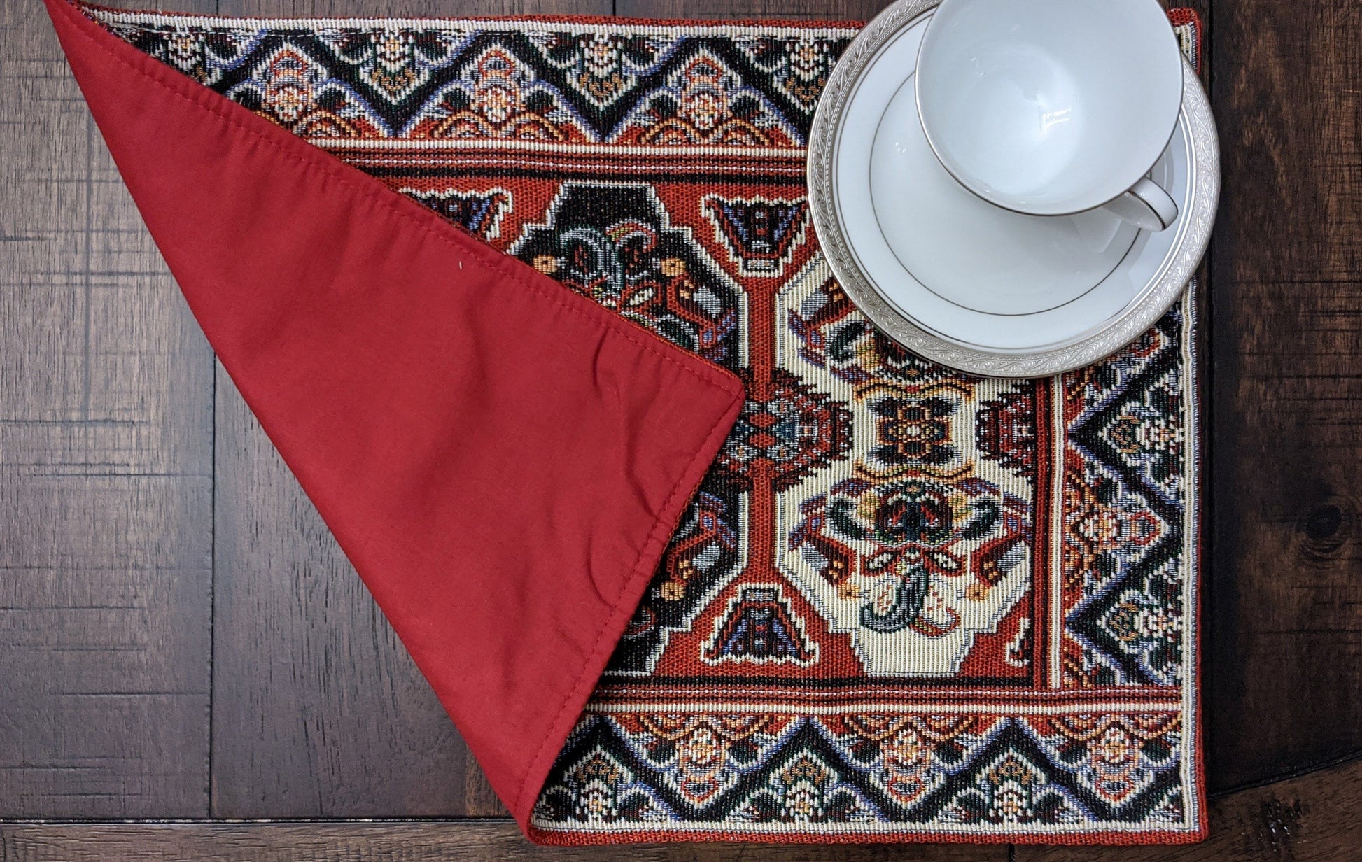 DaDalogy Set of 4-Pieces Majestic Kilim Red Persian Rug Woven Tapestry Placemats 13” x 19” (18195)-1