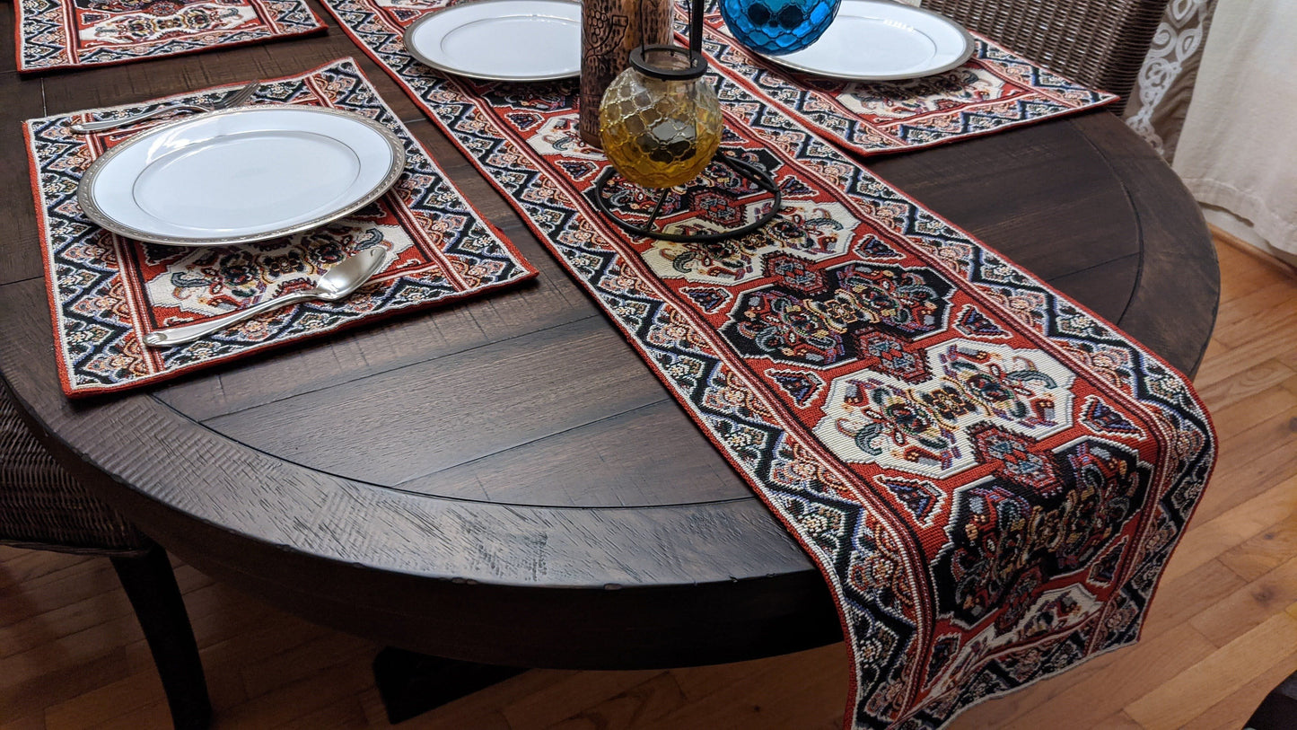 DaDalogy Elegant Majestic Kilim Red Persian Rug Ornate Floral Woven Tapestry Table Runner (18195)-4